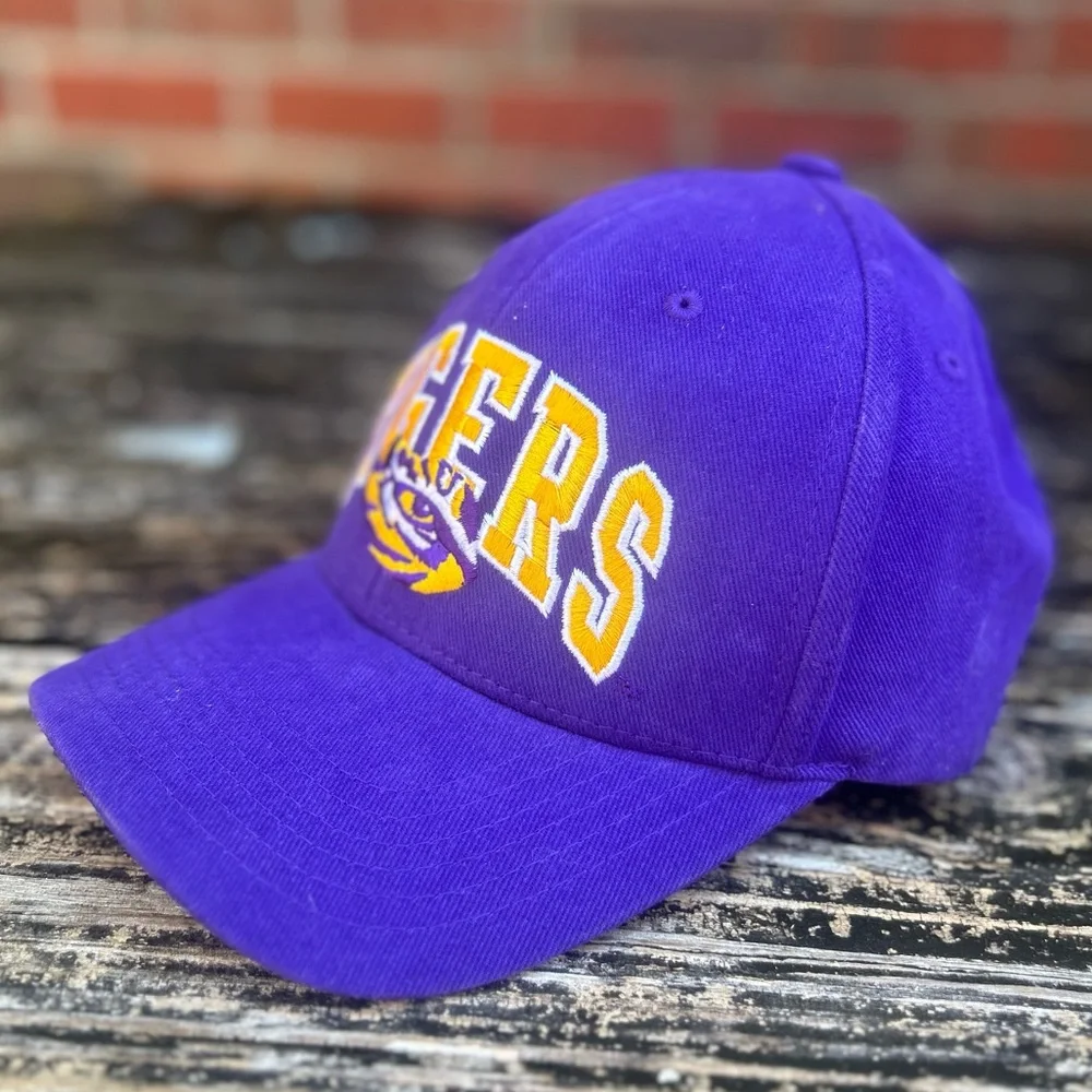 Pair (2) of Captivating Headwear LSU Tigers Adjustable Baseball Hats Purple Gold